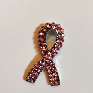 Beautiful cancer awareness pink rhinestone lapel pin brooch.